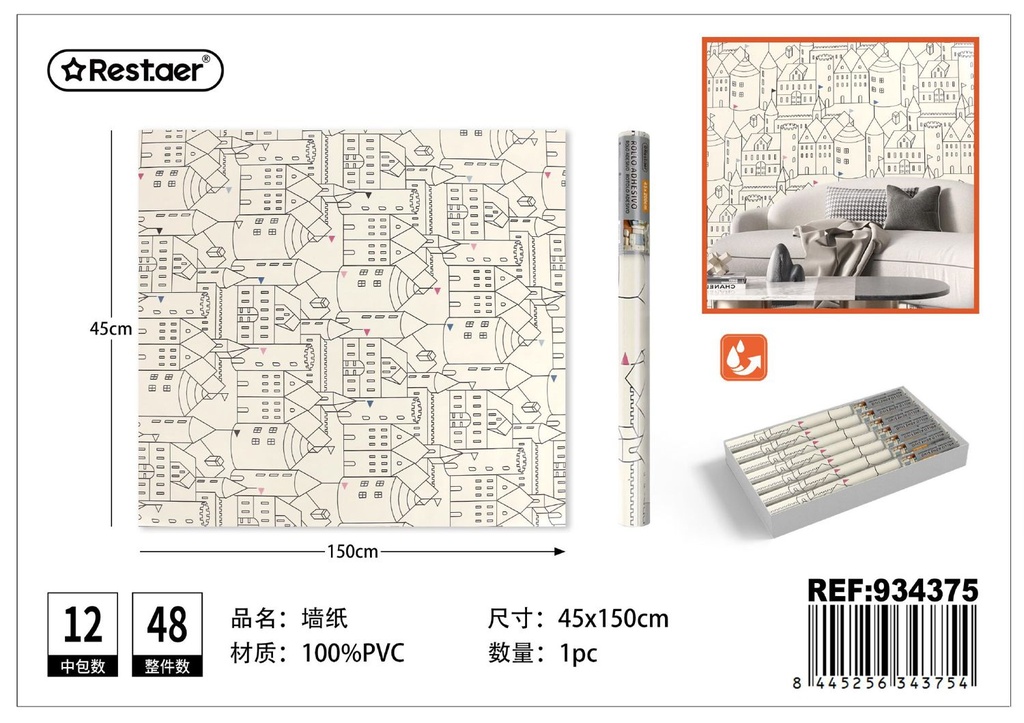 Rollo adhesivo de papel pintado, estampado, 45cmx1.5m para decoración del hogar