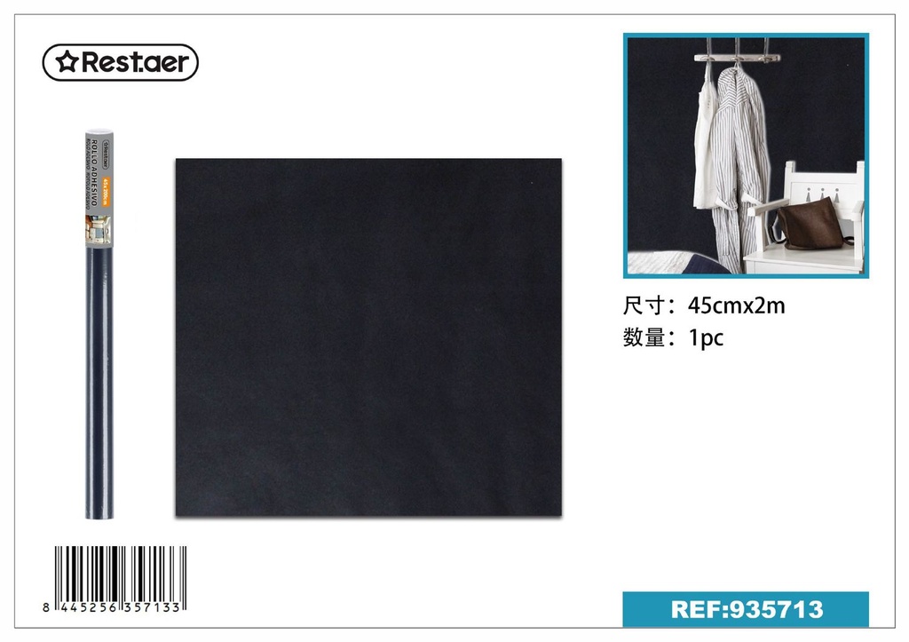 Papel tapiz negro 45CM*2.0M - Rollo adhesivo para decoración del hogar