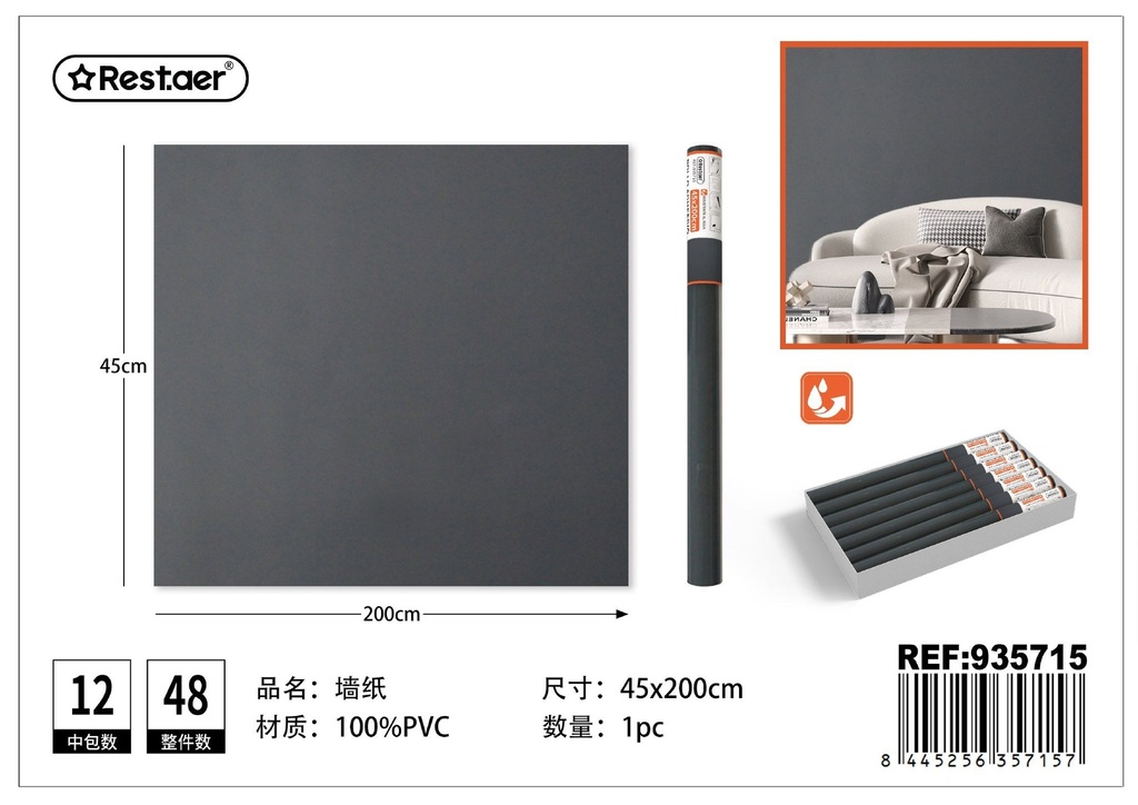 Rollo adhesivo papel pintado 45cmx2.0m gris oscuro decorativo