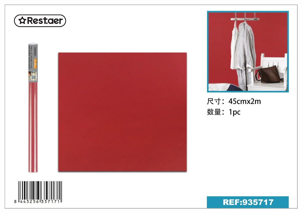 Rollo adhesivo de papel tapiz rojo 45cm x 2.0m para decoración del hogar