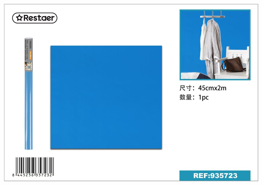 Rollo adhesivo azul claro 45cm x 2m para decoración