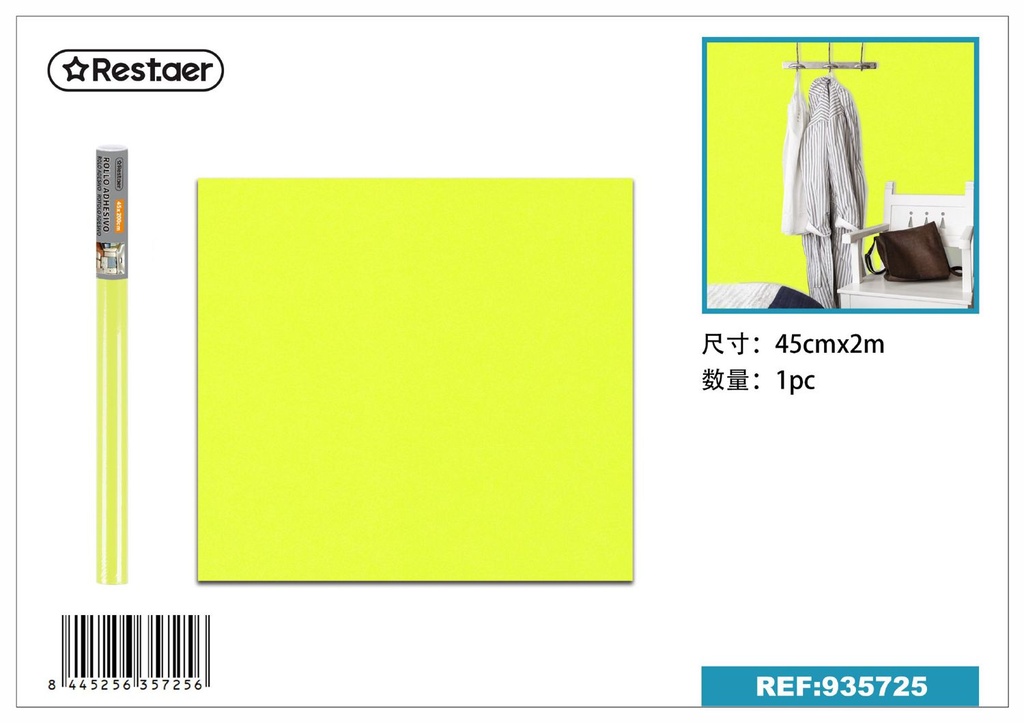 Rollo adhesivo de papel pintado 45cm x 2.0m amarillo para decoración