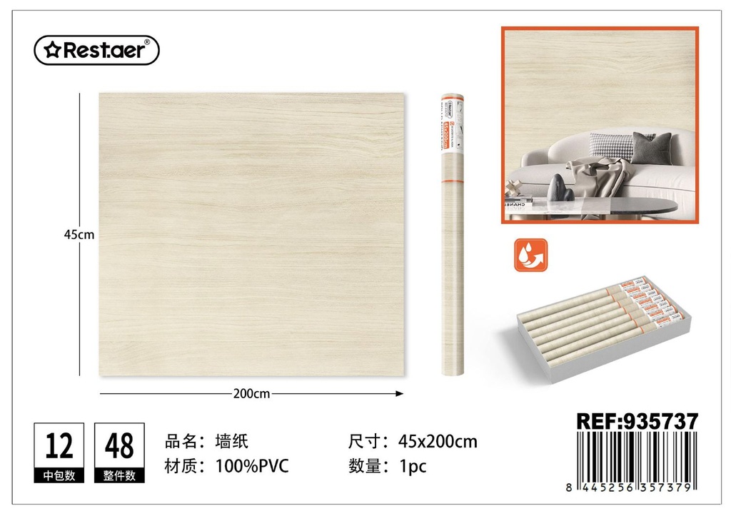 Rollo adhesivo de papel pintado 45cmx2.0m con diseño de madera para decoración