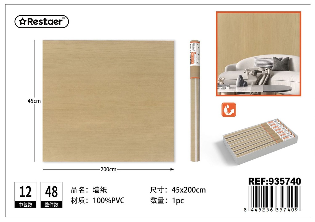 Rollo adhesivo de papel pintado 45cmx2.0m efecto madera para revestimientos