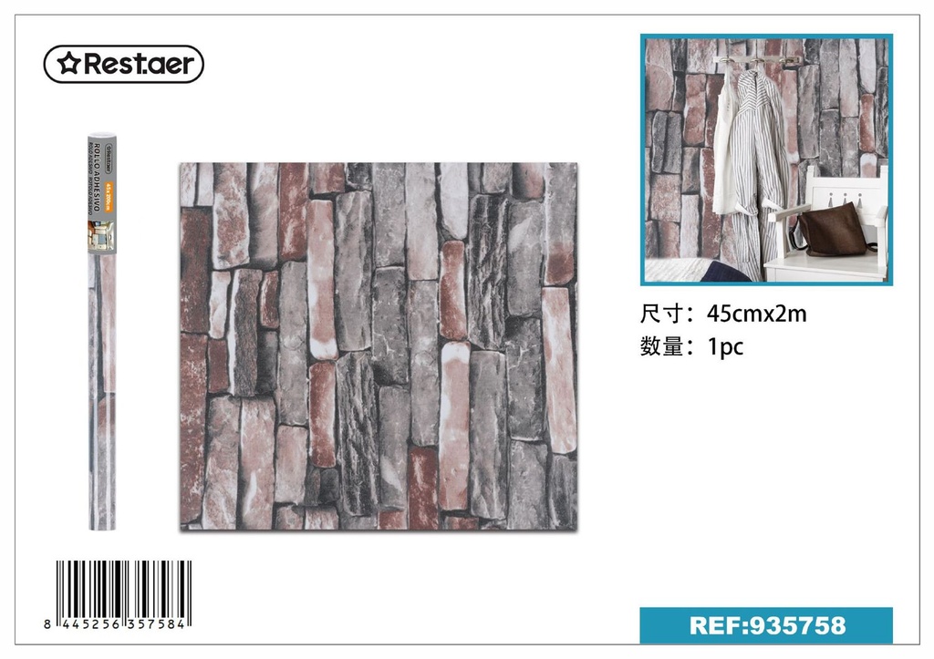 Rollo adhesivo de papel pintado 45cm x 2.0m con diseño de piedra