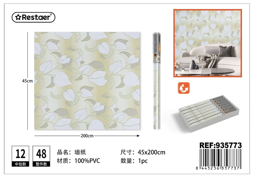 Papel tapiz estampado 45CM*2.0M - Rollo adhesivo para decoración del hogar
