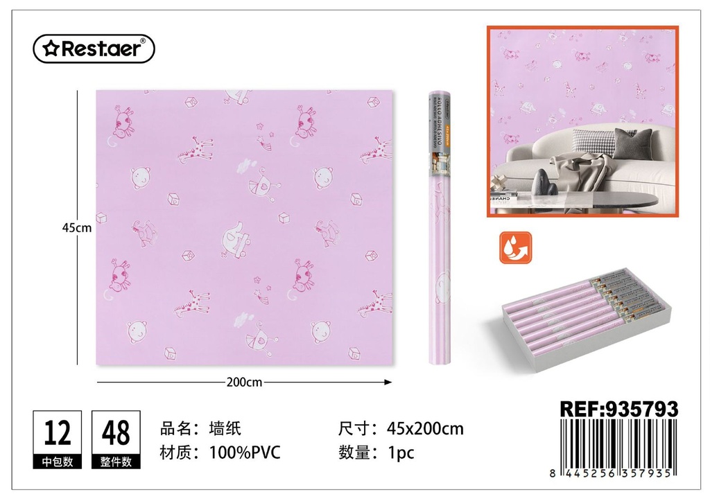 Papel tapiz estampado 45CM*2.0M - Rollo adhesivo para decoración del hogar