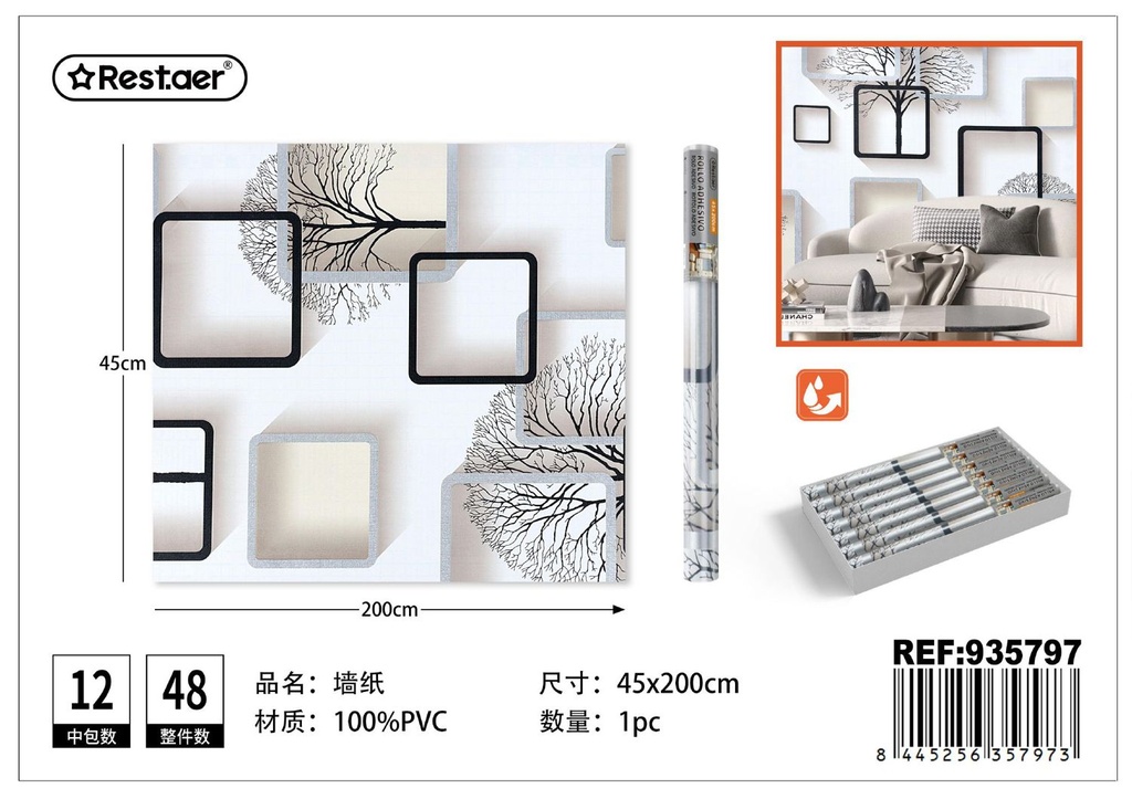 Papel tapiz estampado 45CM*2.0M - Rollo adhesivo para decoración del hogar