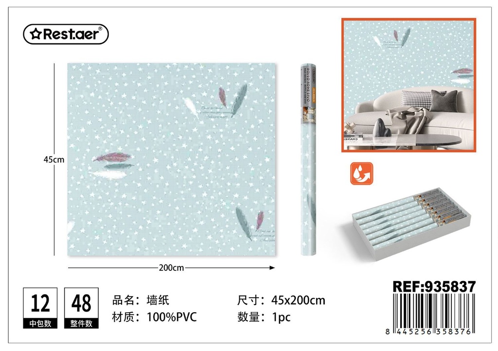 Papel tapiz estampado 45CM*2.0M - Rollo adhesivo para decoración del hogar