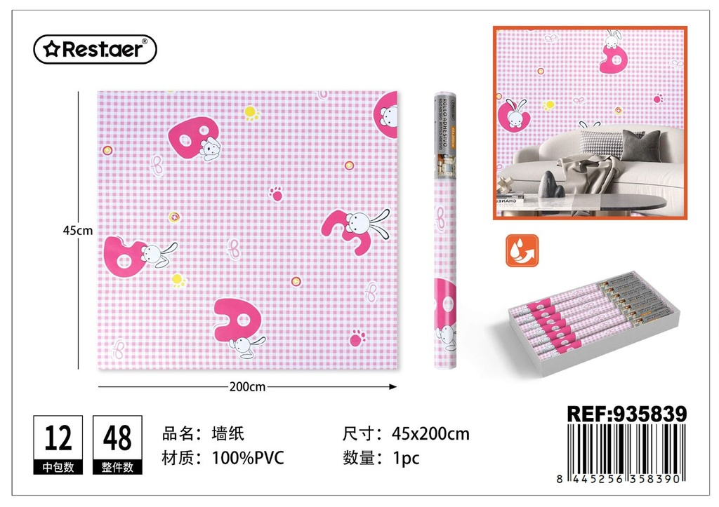 Papel tapiz estampado 45CM*2.0M - Rollo adhesivo para decoración del hogar