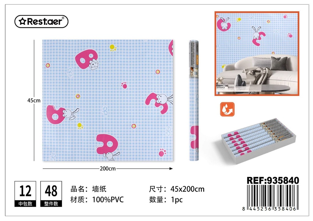 Papel tapiz estampado 45CM*2.0M - Rollo adhesivo para decoración del hogar