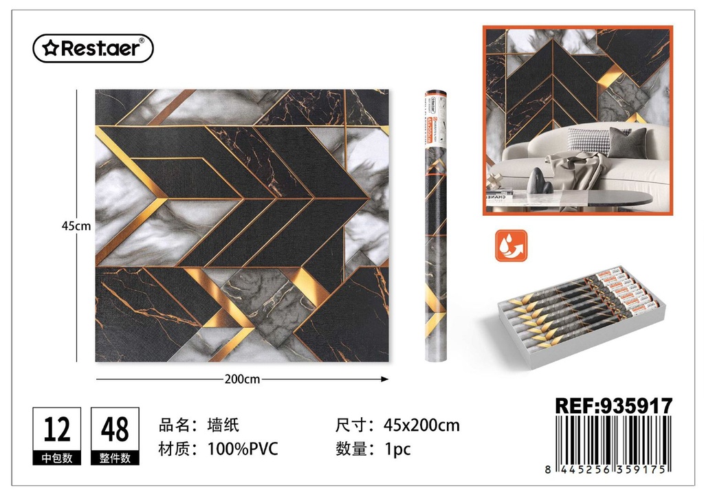 Rollo adhesivo de papel pintado 45cm x 2m con diseño 3D para decoración