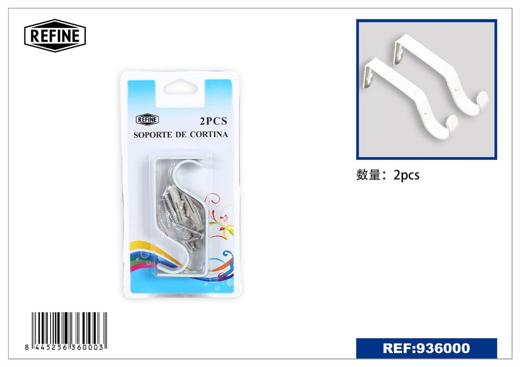 Soporte para barra de cortina blanco 2 pcs - Accesorios para cortinas