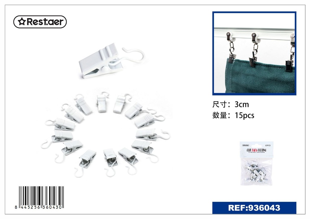 Pinza para cortinas 15pcs blanca para decoración