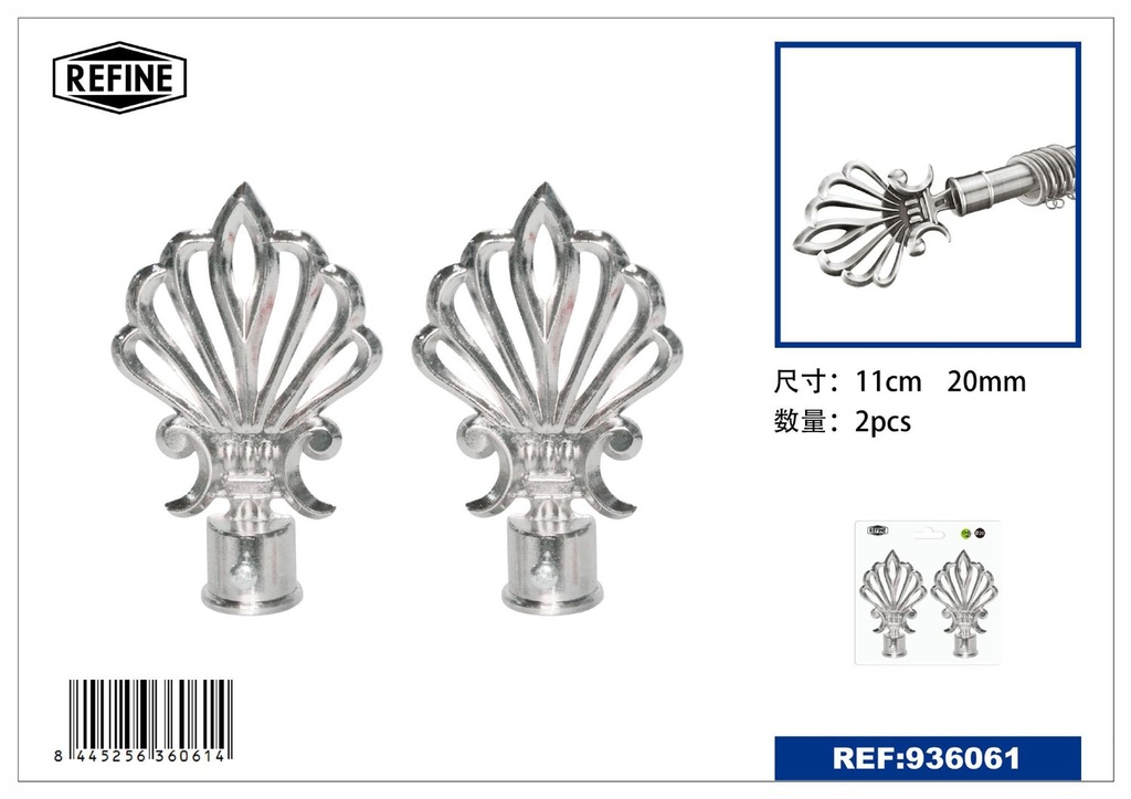 Terminal para barra de cortina 20mm 2pcs plateado