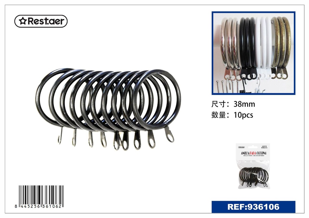 Anillas de cortina metalizadas 38mm 10pcs negro