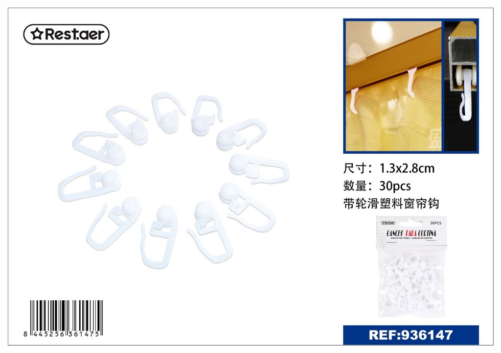 Ganchos con rodillo para cortinas 30 pcs - Accesorios para cortinas
