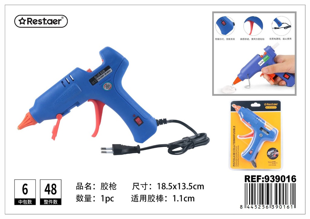 Pistola de cola termofusible 100W con interruptor para bricolaje