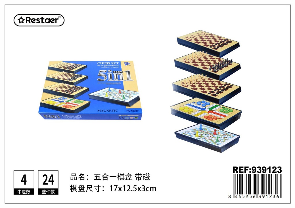Cinco juegos combinados con imán 17x12.5x3cm - Juegos de mesa y entretenimiento