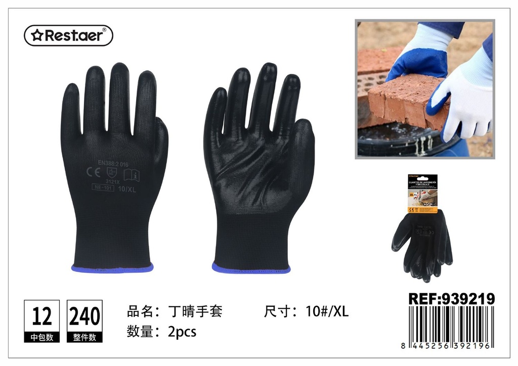 Guantes de jardinería y bricolaje tamaño XL negro para protección