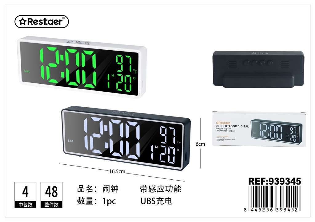 Despertador digital USB recargable 16.5*6*3.3 cm - Temporizadores y alarmas