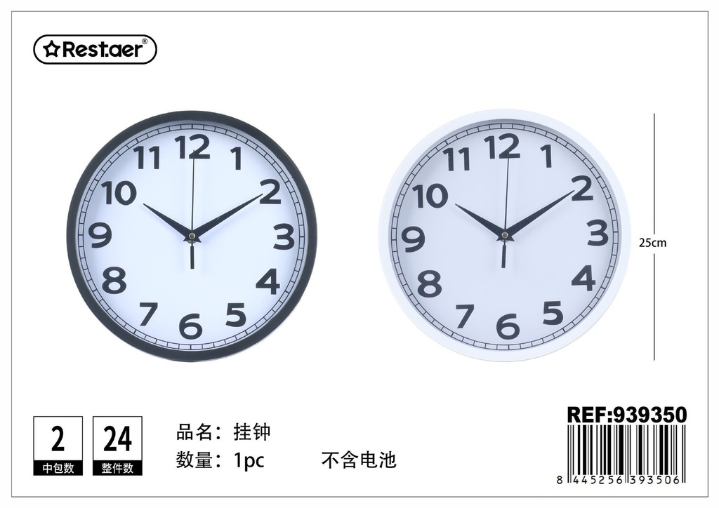 Reloj de pared 25 cm (no incluye batería) - Accesorios del hogar