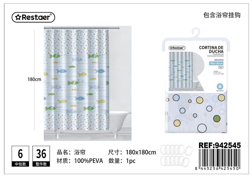 Cortina de ducha estampada 180x180cm para baño
