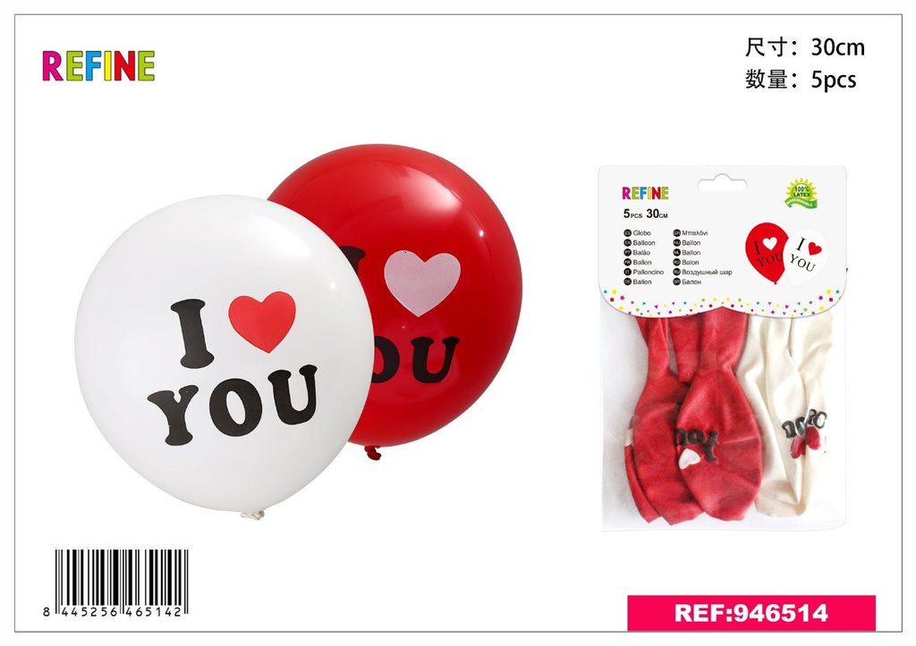 Globos rojos LOVE 5pcs 30cm para fiestas y eventos