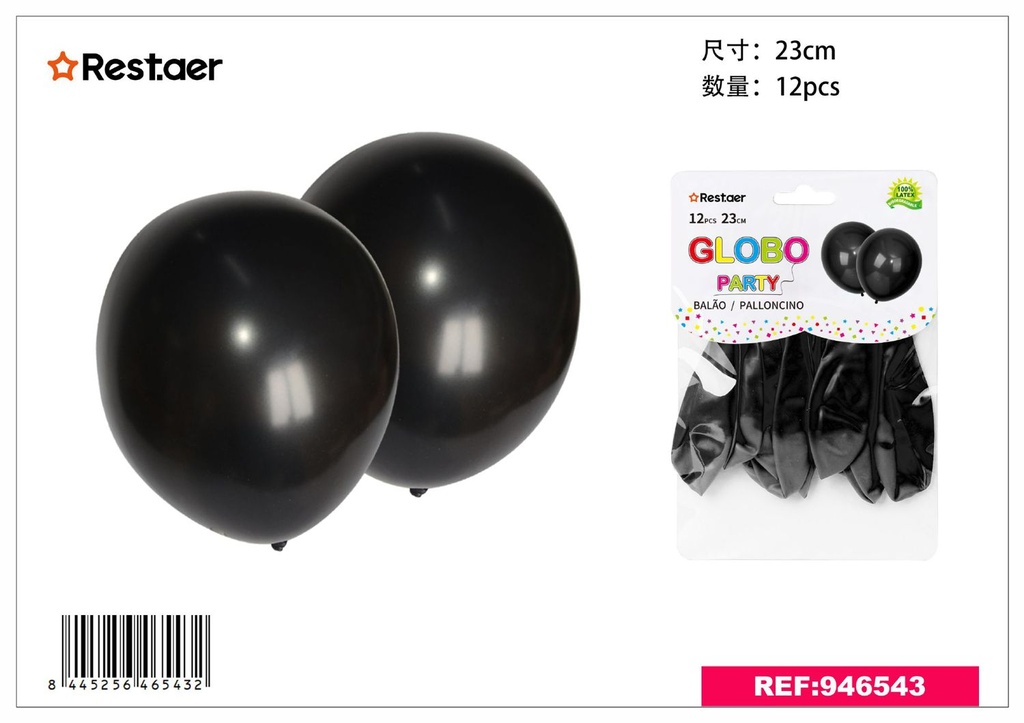 Globos negros 12pcs 23cm para fiestas y eventos