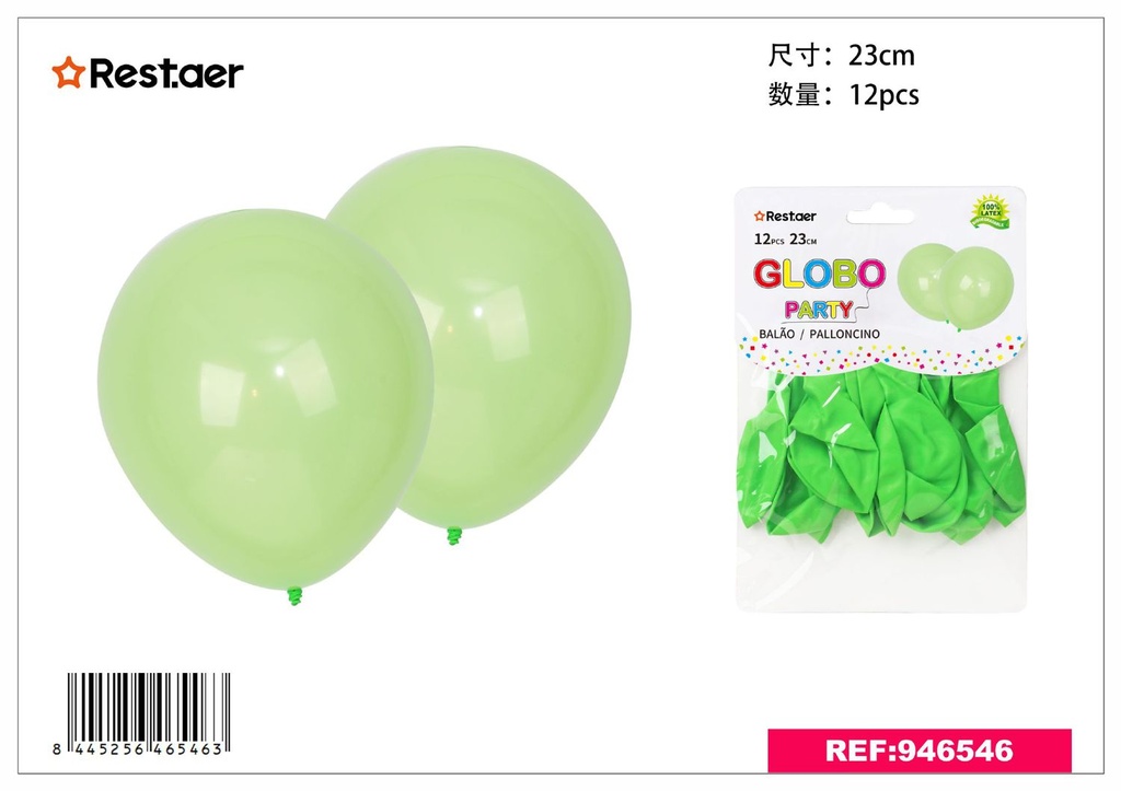 Globos de látex verde claro 12pcs 23cm para fiestas