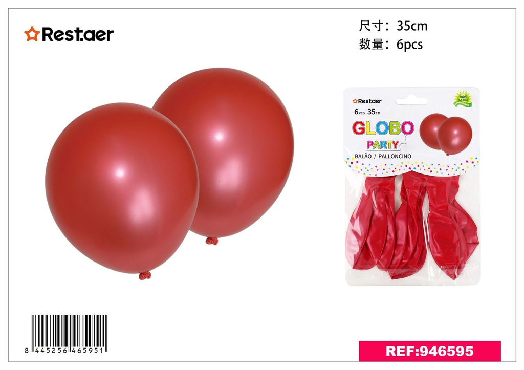 Globos rojos perlados pack de 6