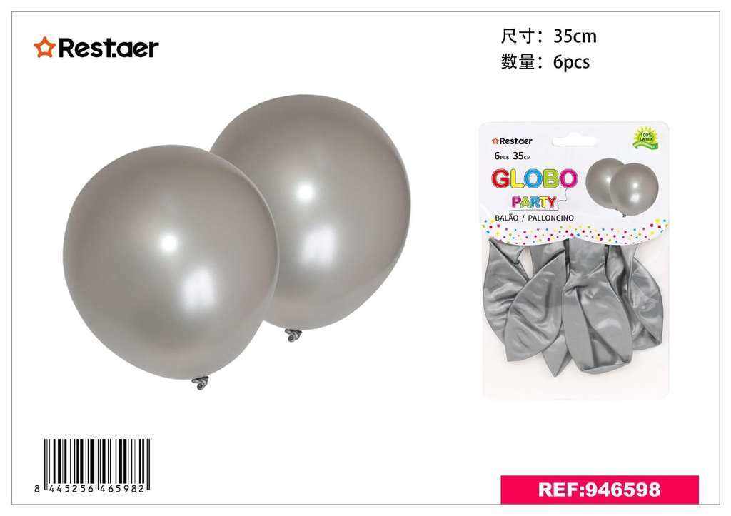 Globos plateados 6pcs 2.8g para fiestas y eventos