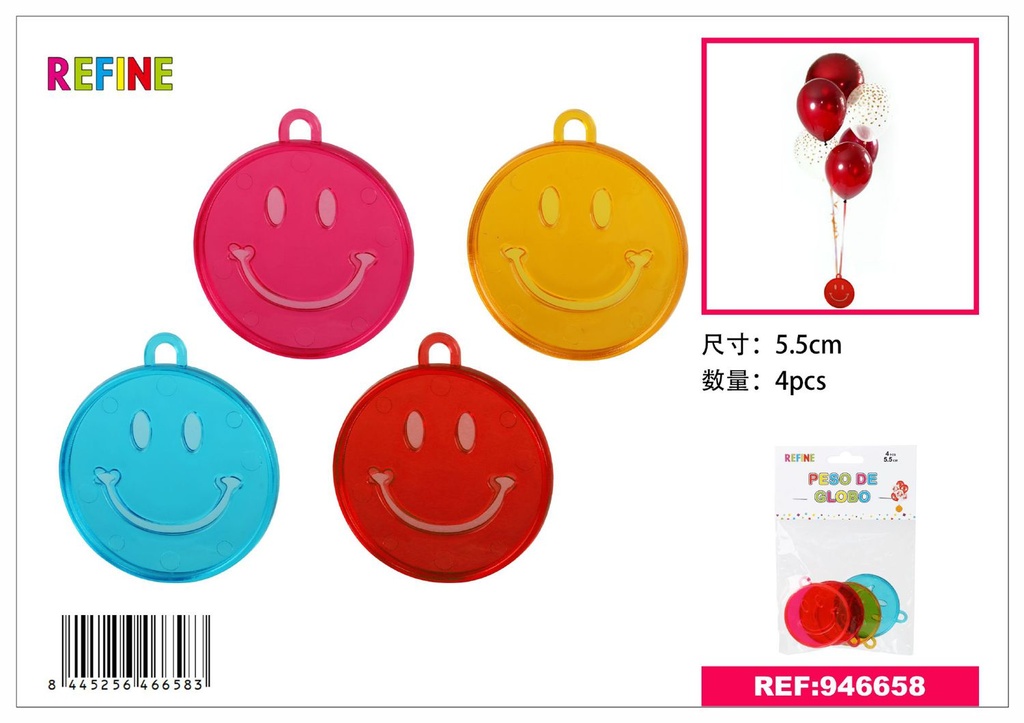 Peso de globo con cara sonriente 5.5cm 4pcs para fiestas