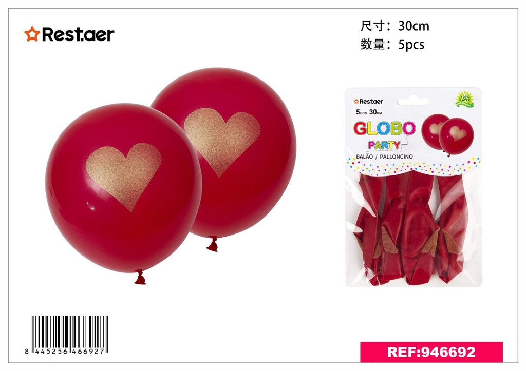 Globos de látex estampados con corazones 30cm 5pcs