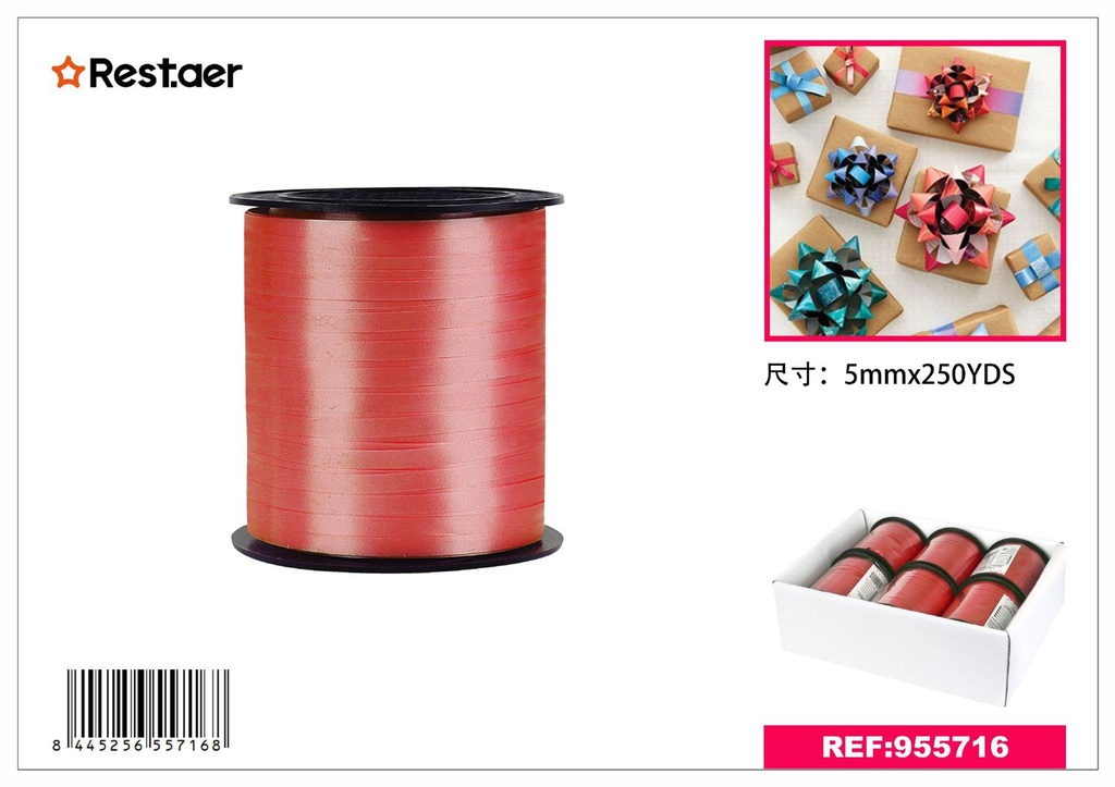 Cinta de regalo 5mm x 250yds roja