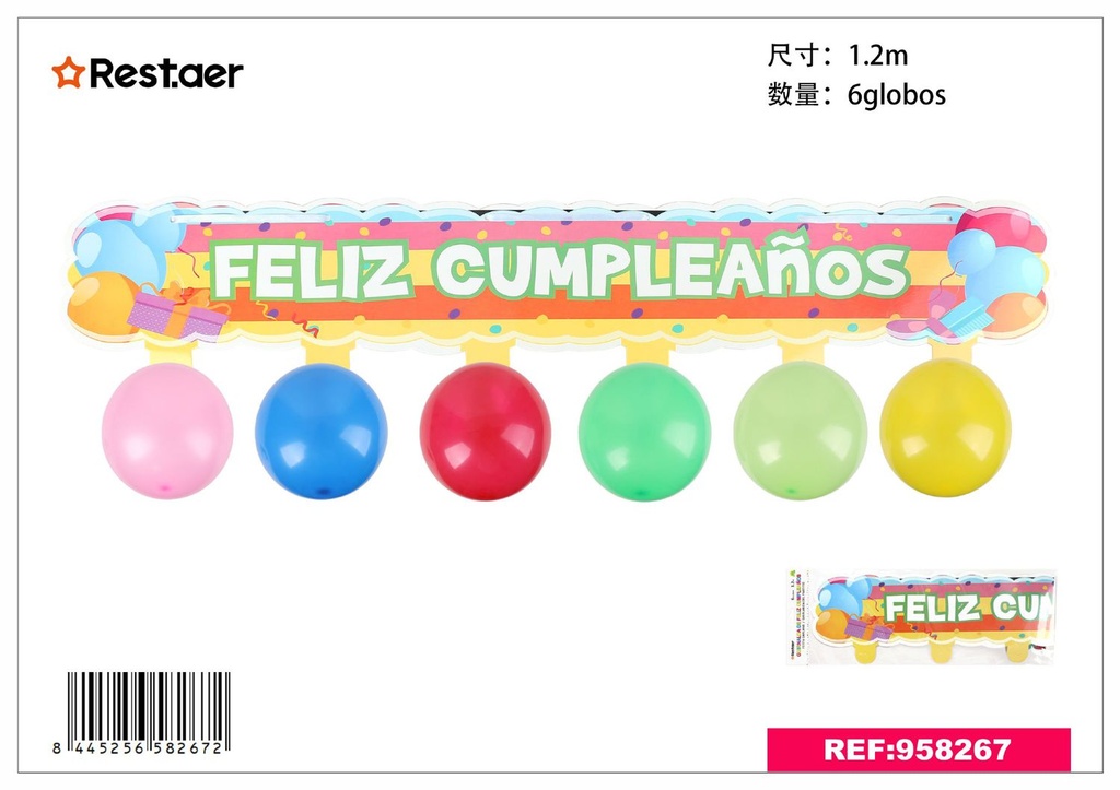 Guirnalda de fiesta feliz cumpleaños 1.2m con globos decorativos