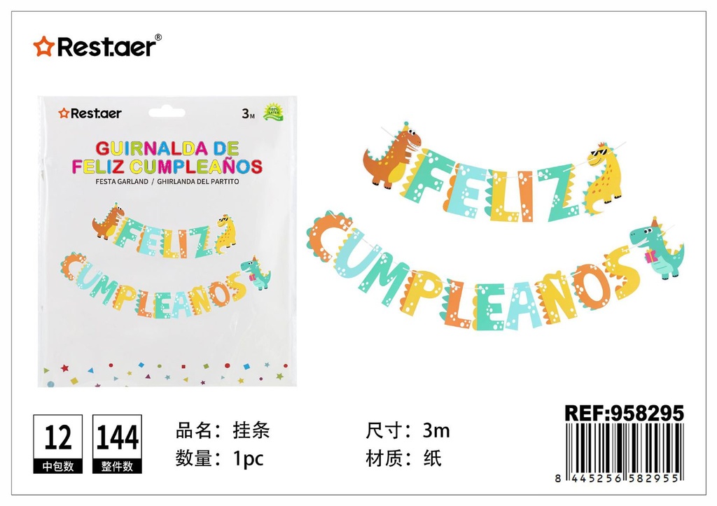 Guirnalda de fiesta "Feliz Cumpleaños" 3m decoración