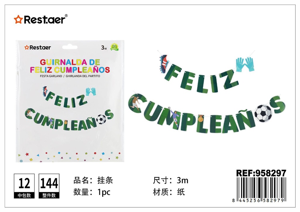 Guirnalda de fiesta feliz cumpleaños 3m - Decoraciones de fiesta