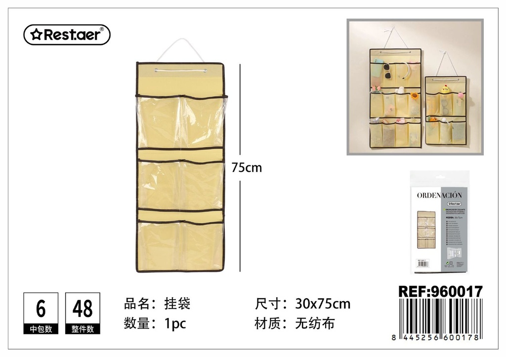 Organizador colgante de tela con 6 bolsillos