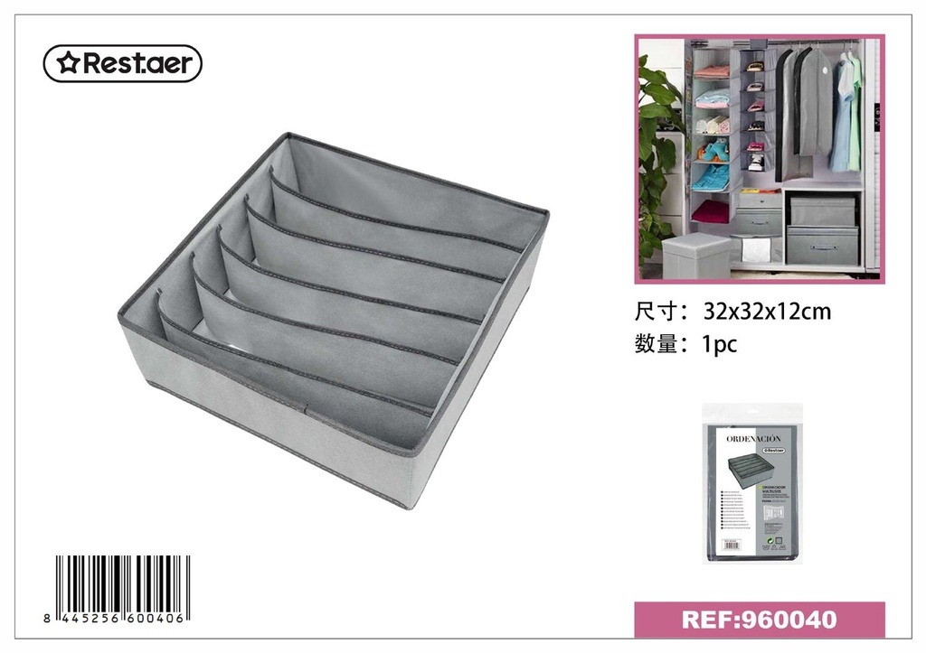 Organizador multiusos gris 32x32x12cm para almacenamiento