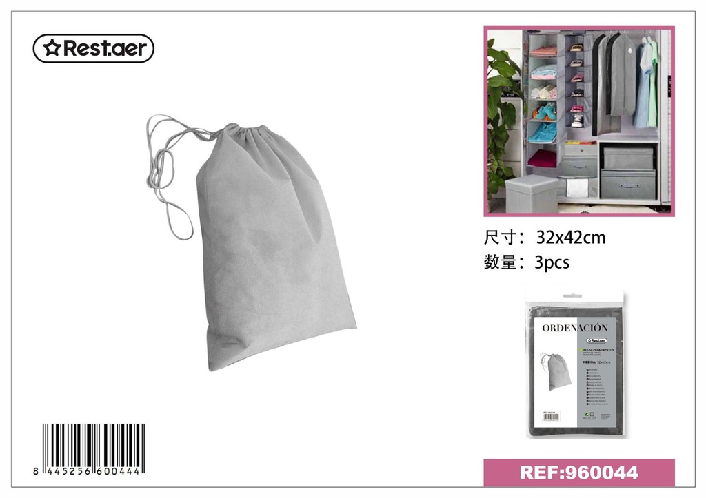 Bolsa de tela para zapatos 3 piezas 32x42 cm gris - Organización del hogar