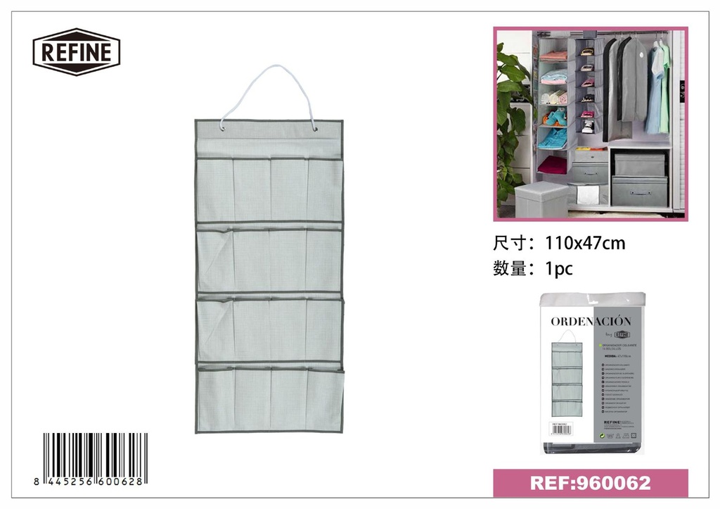 Organizador colgante de tela 16 bolsillos 47cm*110cm gris - Almacenamiento del hogar