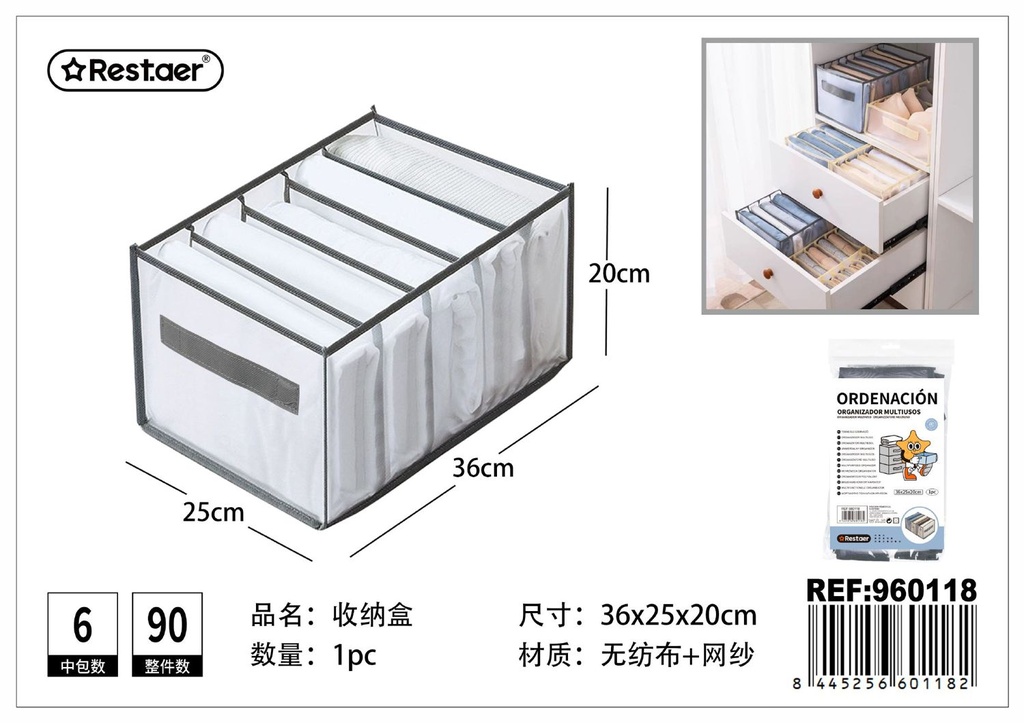 Organizador de ropa interior 5 compartimentos 36x25x20cm para armarios