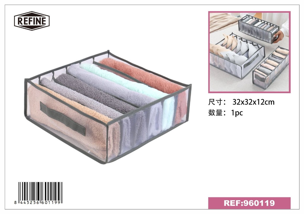 Organizador de ropa interior 6 compartimentos 32x32x12cm para almacenamiento