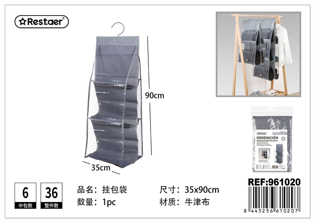 Organizador colgante de tela Oxford 6 niveles 35*90 cm gris - Artículos del hogar