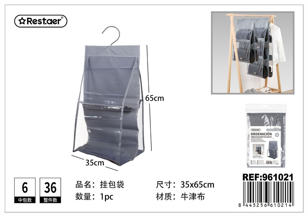 Organizador colgante de tela Oxford 4 niveles 35x65 cm gris - Organización del hogar