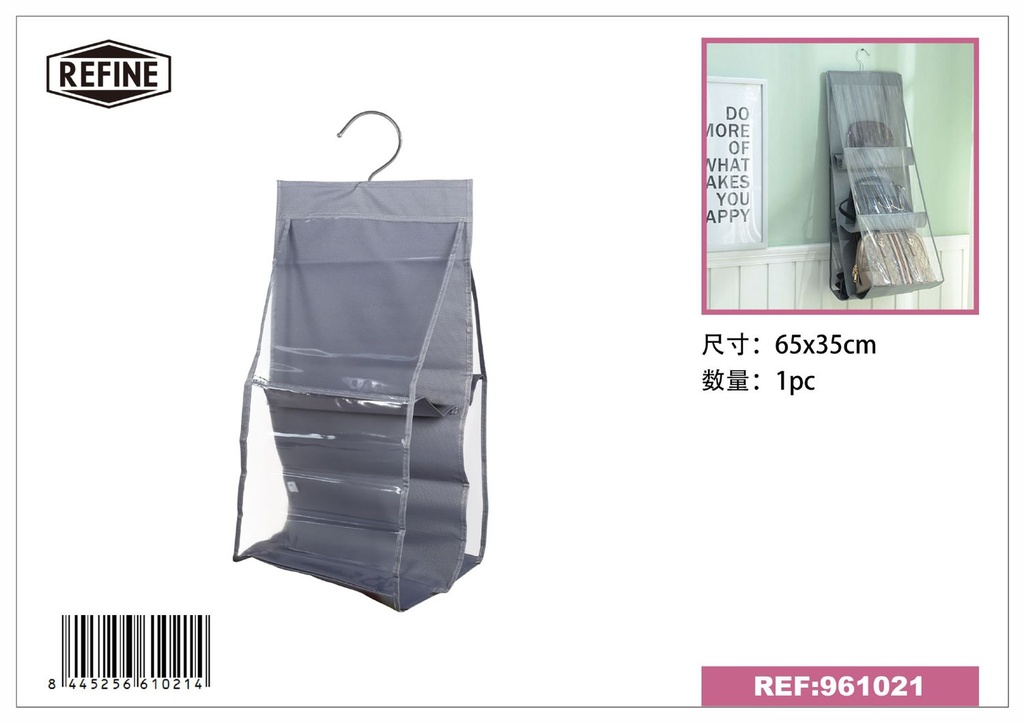 Organizador colgante de tela oxford 4 niveles 35x65cm gris para almacenamiento