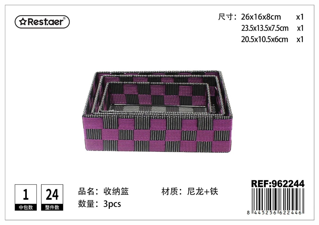 Cesta de almacenamiento 3 pcs negra-morada - Artículos de organización