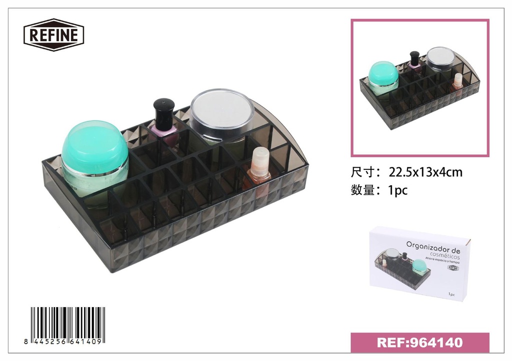 Organizador de cosméticos PS plástico transparente 22.5*13*4cm para maquillaje