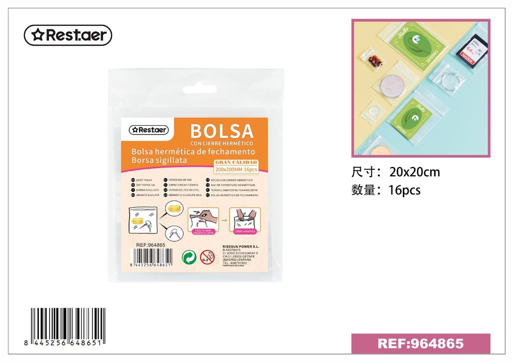 Bolsas de cierre hermético 16PCS 20*20cm - Suministros de ferretería